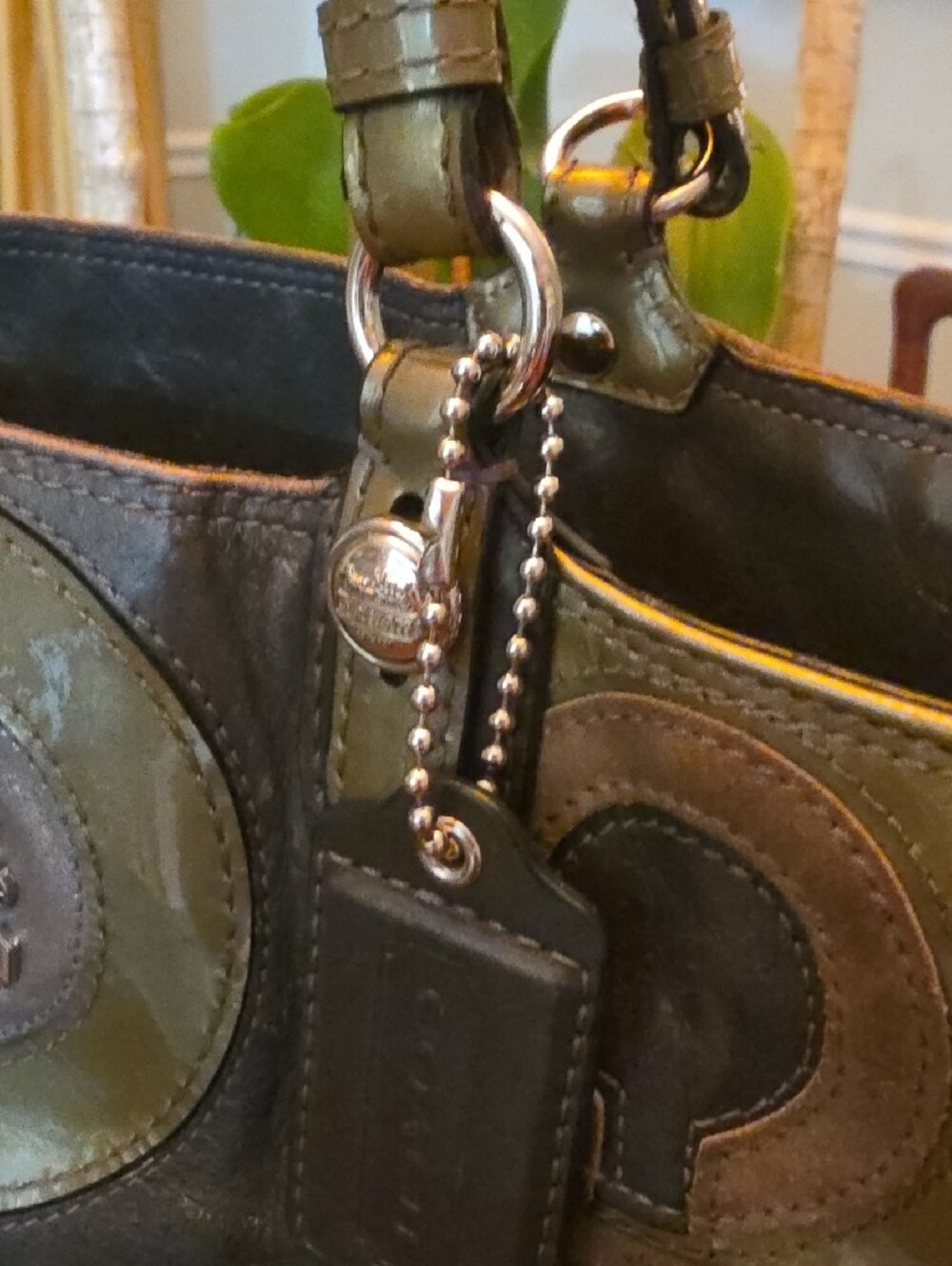 Coach MIA Patchwork Circle Leather Tote in Olive and Black - Picture 3 of 14